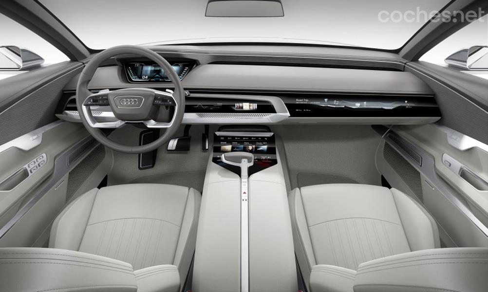 Así es el interior del Audi prologue: lleno de pantallas digitales que recorren el salpicadero a todo lo ancho. Su usabilidad deriva de la de los smartphones y tablets. 