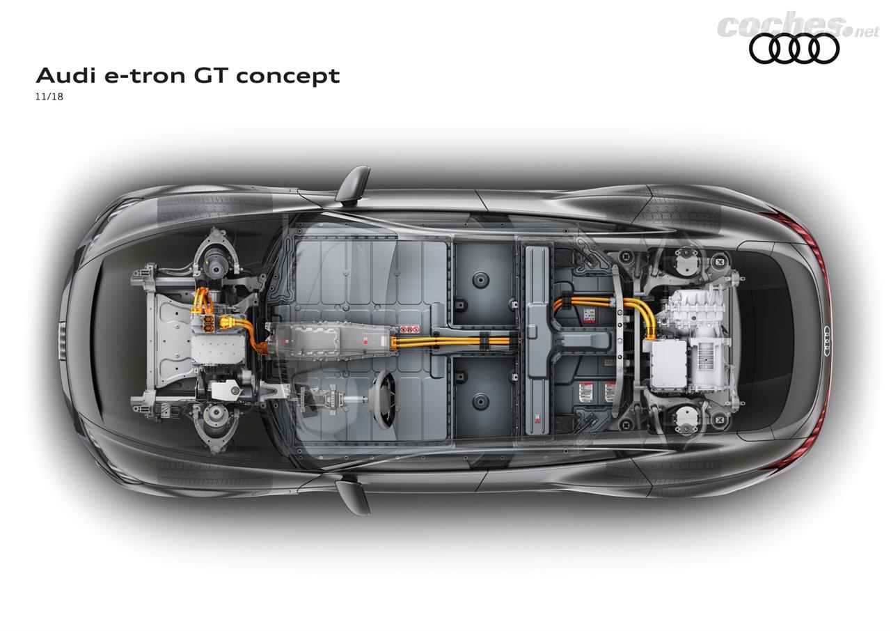 Monta dos motores eléctricos, uno en cada eje, que aportan 590 CV de potencia. Las baterías están situadas en el piso del vehículo.