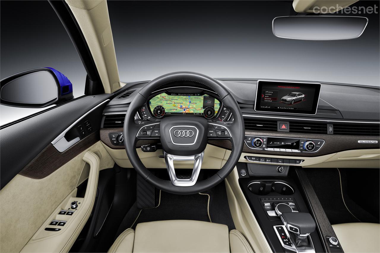 La instrumentación configurable ya vista en el Audi TT pasa también al A4. Se complementa con la tablet central.