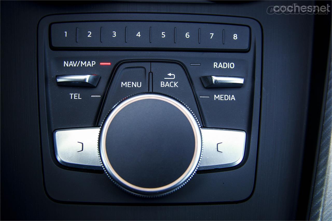 Este es el mando del sistema MMI navigation Plus, de tipo rotatorio. Se complementa con unos pulsadores de acceso directo a algunos menús, con un tacto exquisito. 