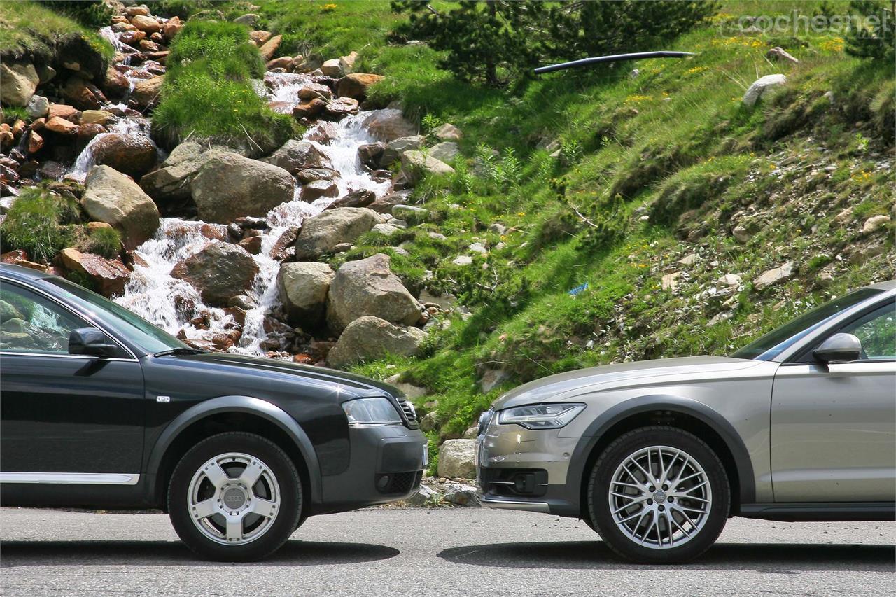 A simple vista se puede apreciar la mayor altura libre al suelo del allroad quattro frente al nuevo A6 allroad quattro. Ofrece 23 mm más en su posición más elevada.