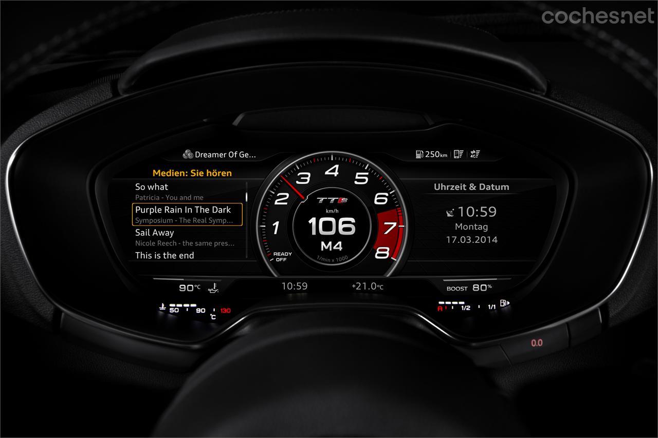 Ofrece varias formas de visualización. Esta que veis está disponible sólo en el Audi TTS.