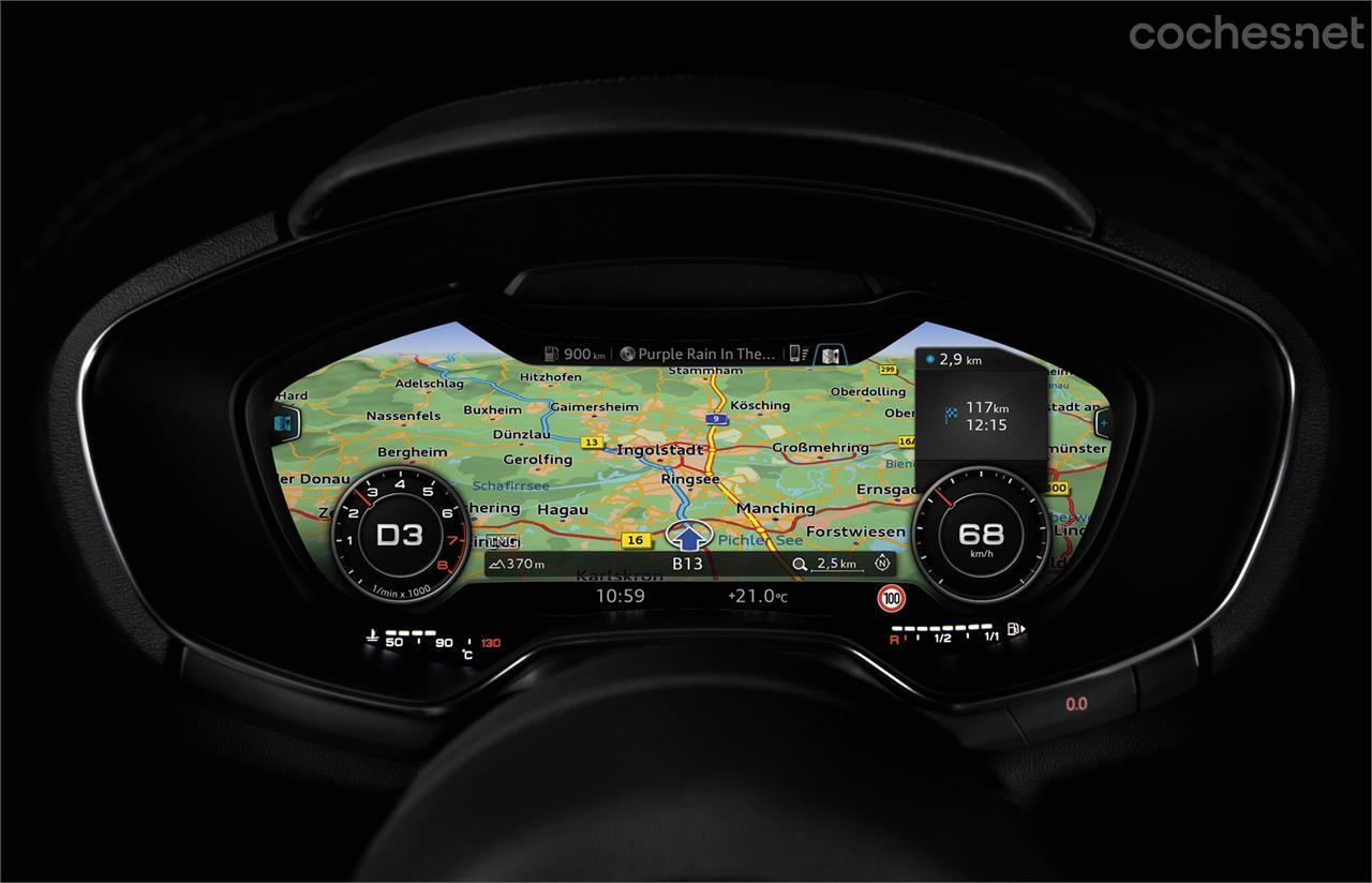 El Audi Virtual Cockpit, compuesto por una pantalla TFT de 12,3 pulgadas substituye al clásico cuadro de instrumentos.