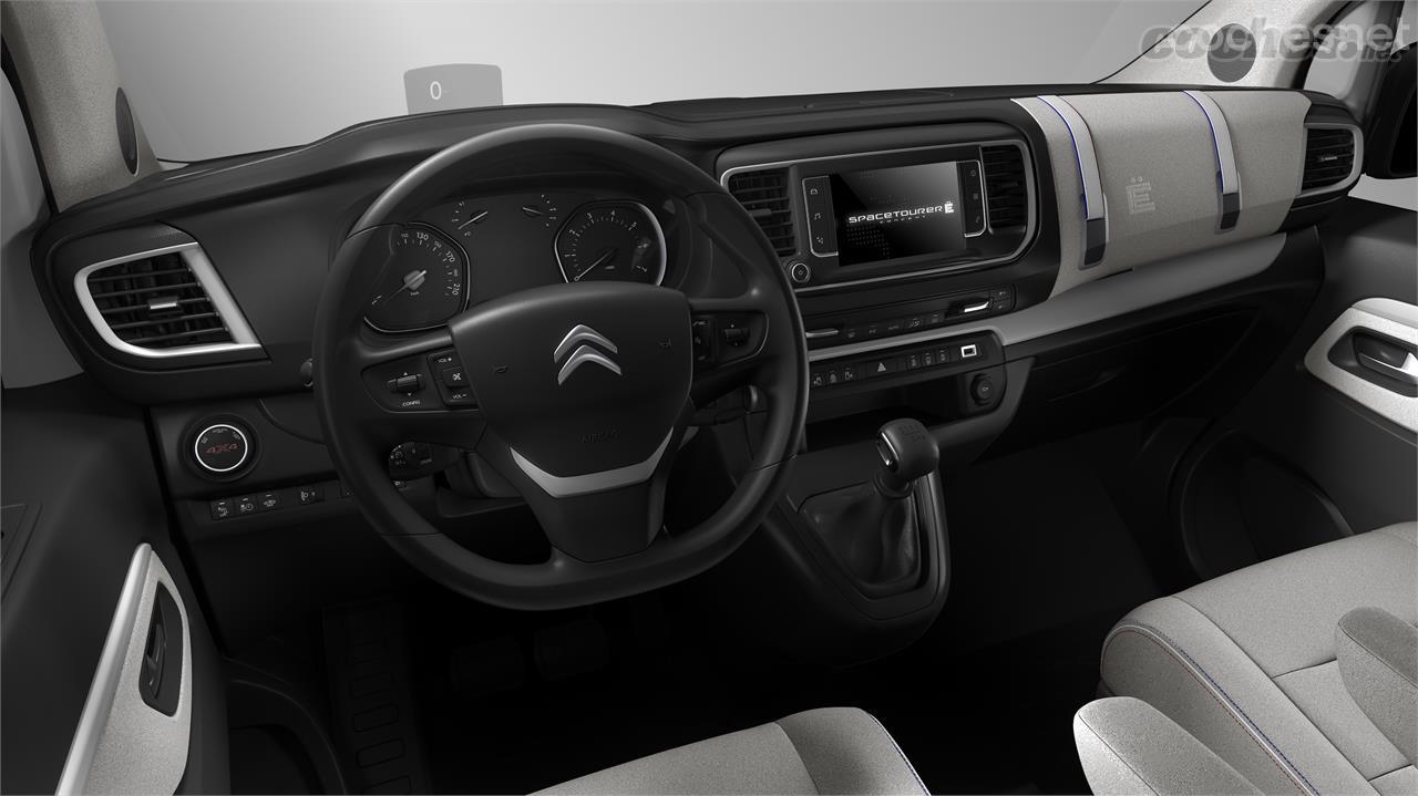 El interior se decora con detalles en color gris jaspeado y elementos derivados del Citroën C4 Cactus, como las dos correas de cuero blanco. 