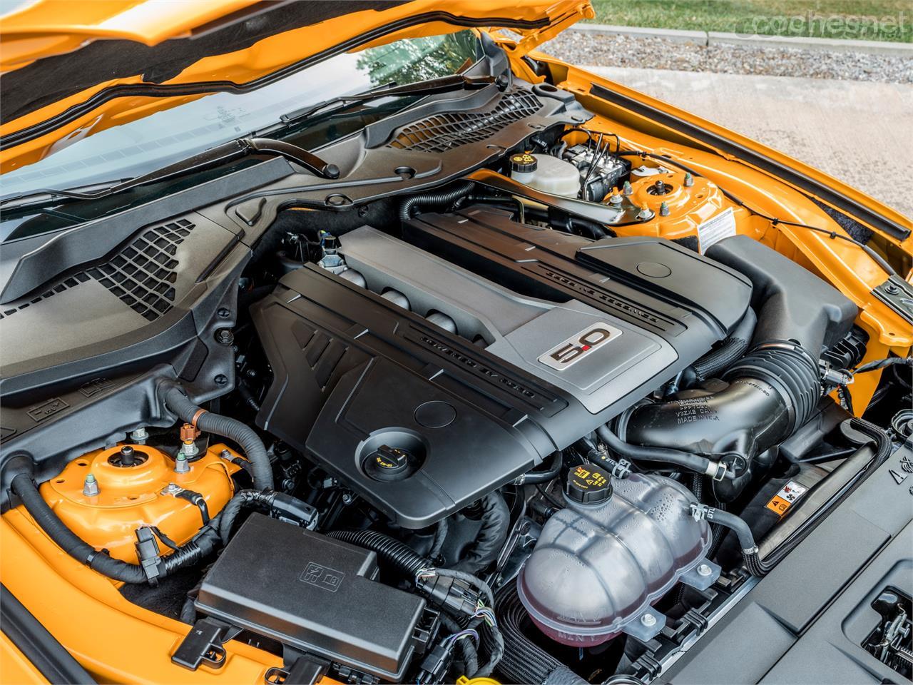 El motor atmosférico V8 del Mustang GT sube de potencia hasta los 450 CV.