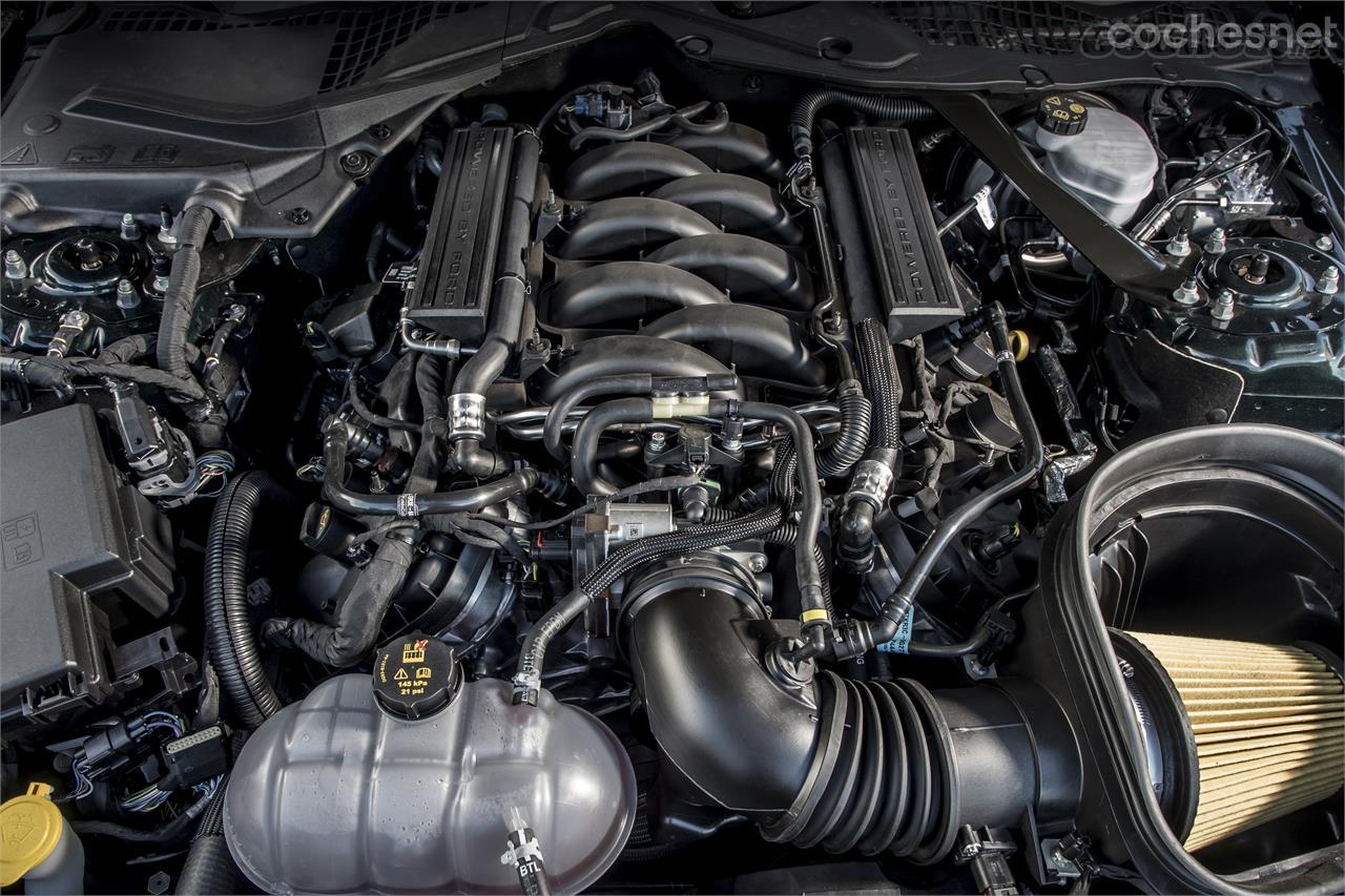 El Motor V8 es un prodigio de par y potencia. Ofrece 460 CV, 10 CV más que un Mustang GT.
