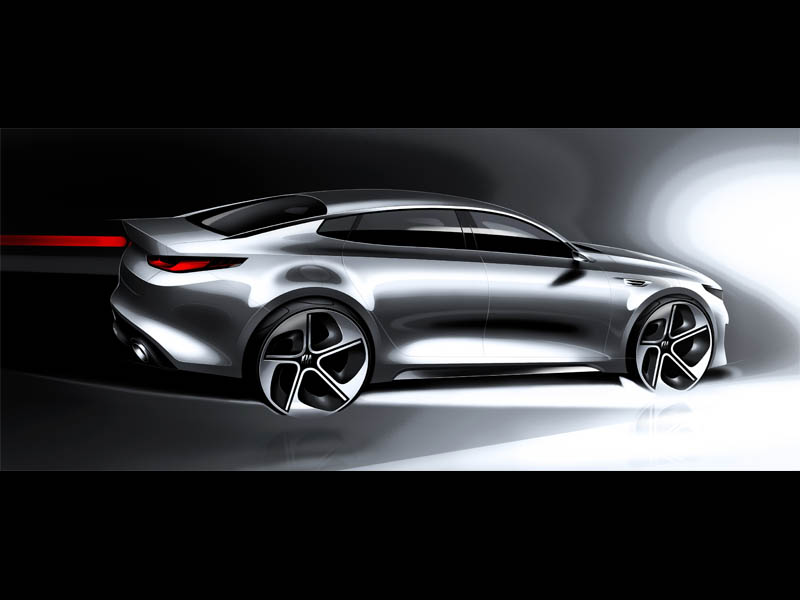 Primer rendering del nuevo KIA Optima que será presentado el próximo 1 de abril en el Salón de Nueva York de 2015.