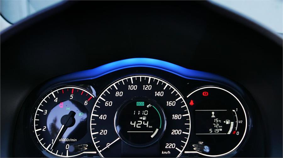 Con el modo ECO activado, se ilumina el cuadro de instrumentos en azul y aparece un indicador de la presión en el pedal del acelerador