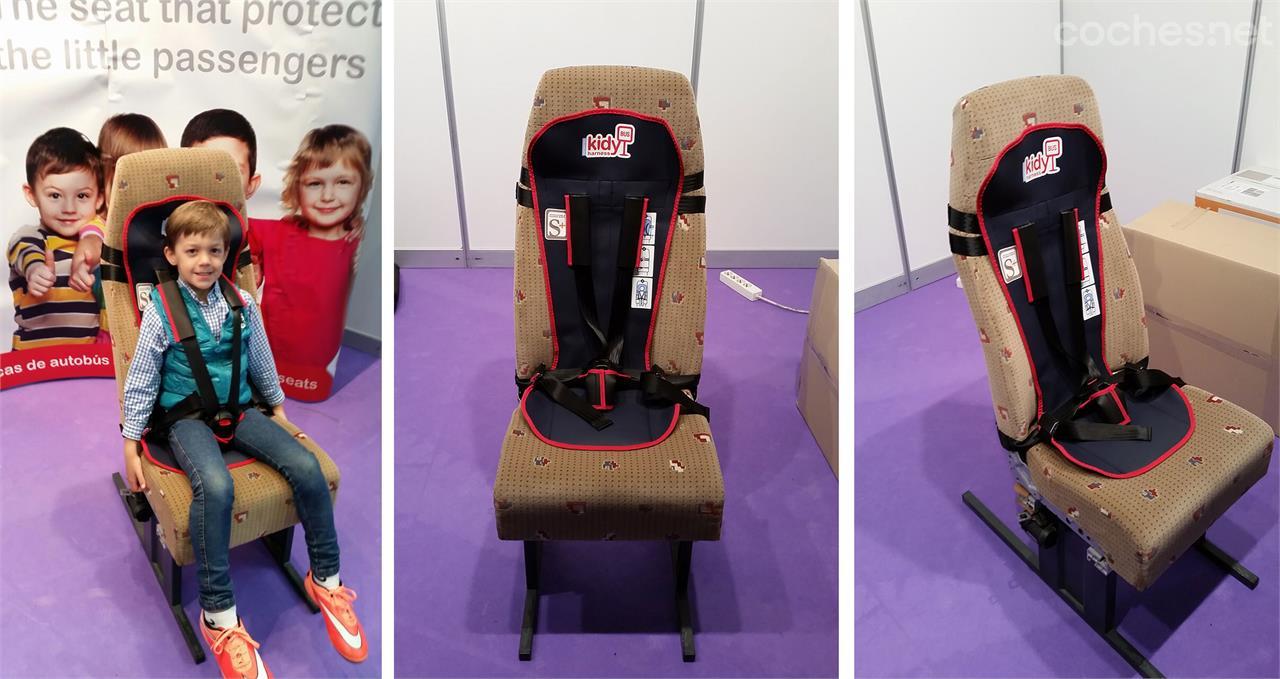 Kidy bus Harness es la primera silla infantil homologada para autobús con cinco puntos de anclaje. Se vende desde 2015