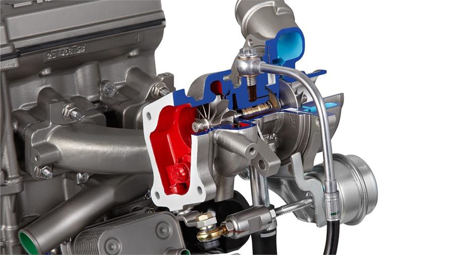 Detalle seccionado del turbocompresor desarrollado específicamente para este motor de 925 cc