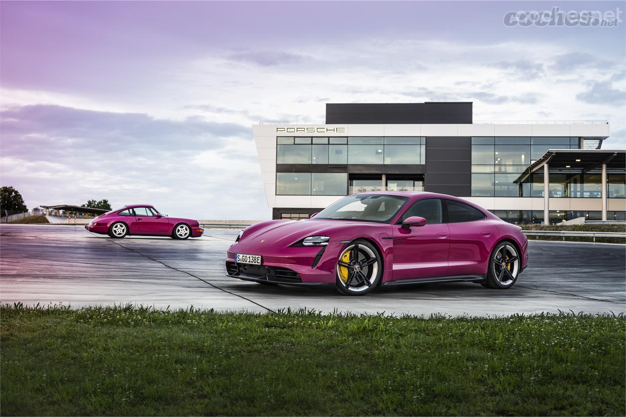 Otra de las novedades que incorpora el Taycan 2022 es la gama de colores PTS. De entre los que destaca este Rubystar inspirado en el famoso color Rubystone Red del Porsche 911 Carrera RS 964.