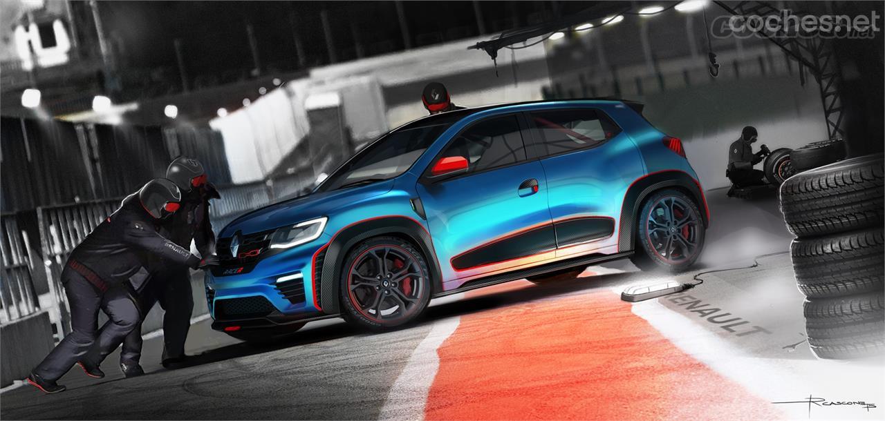 El Renault Kwid Racer es la particular visión de cómo sería una versión tipo "GTI". Rebaja suspensiones, monta llantas de 18", revisa la aerodinámica y añade baquets y barras antivuelco al interior.