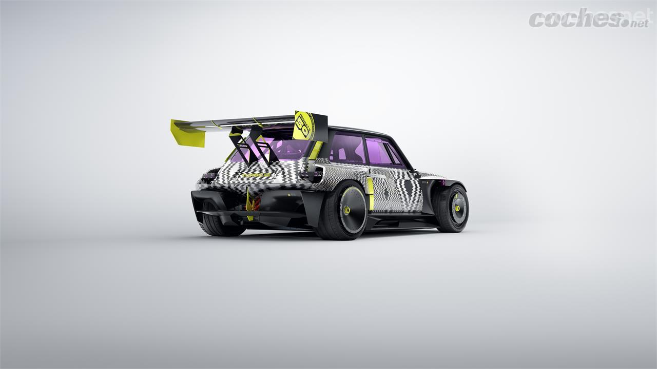 El espectacular alerón trasero y los ejes ensanchados caracterizan a este Renault 5 Turbo 3E conceptual.