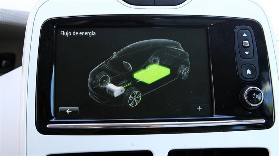 En la pantalla del R-Link podemos controlar el fluujo de energía del coche; cuando consume energía y cuando la recupera.
