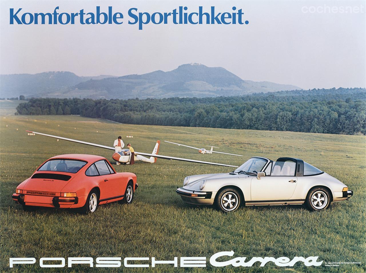 Esta publicidad de 1975 permite ver un 911 Coupe y un 911 Targa con los característicos parachoques de tipo 'fuelle'.