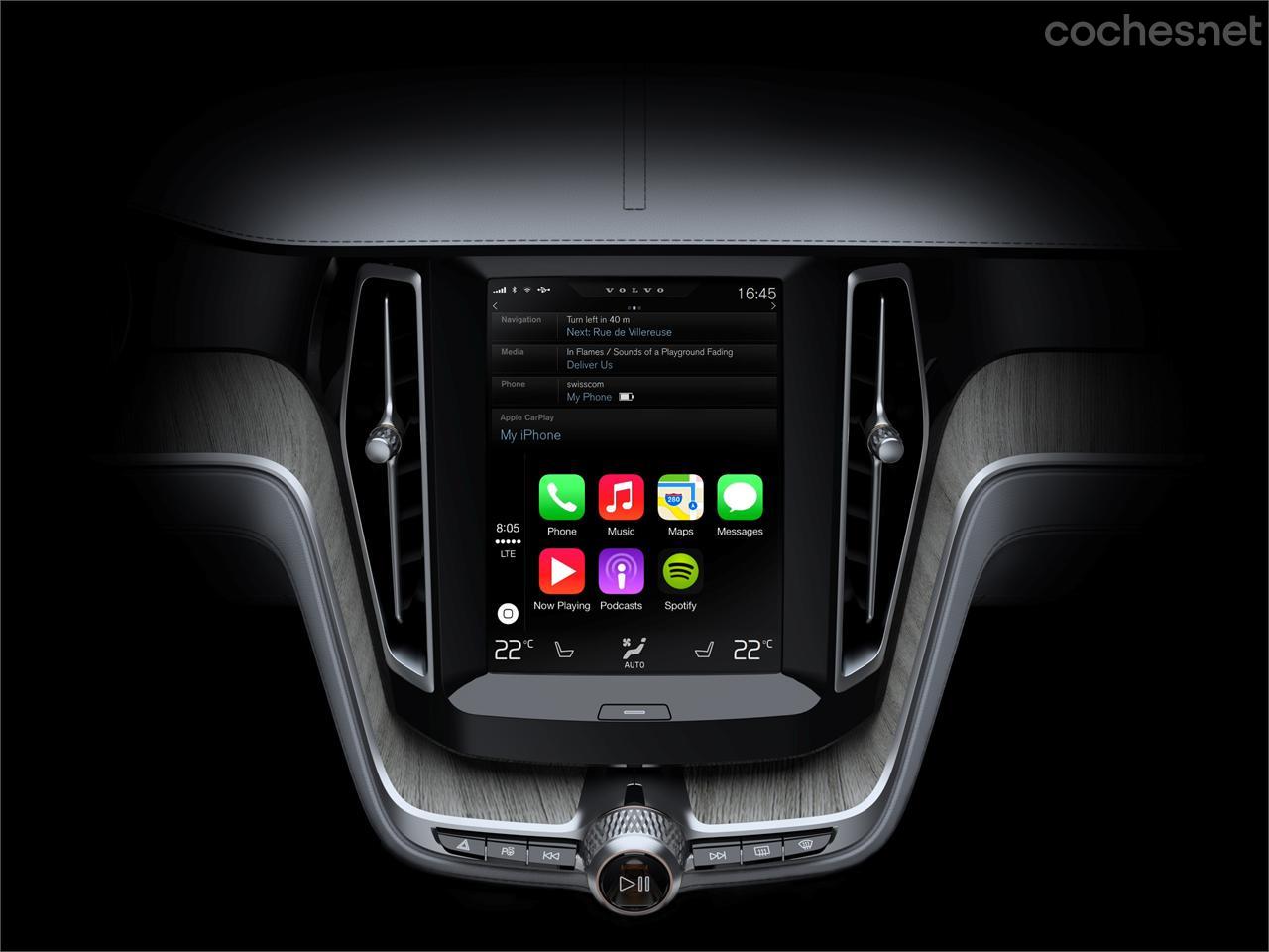 El rival más duro de Android Auto será Apple, que ya había presentado con anterioridad su plataforma CarPlay. Aquí vemos cómo lucirá en el salpicadero del futuro Volvo XC90.