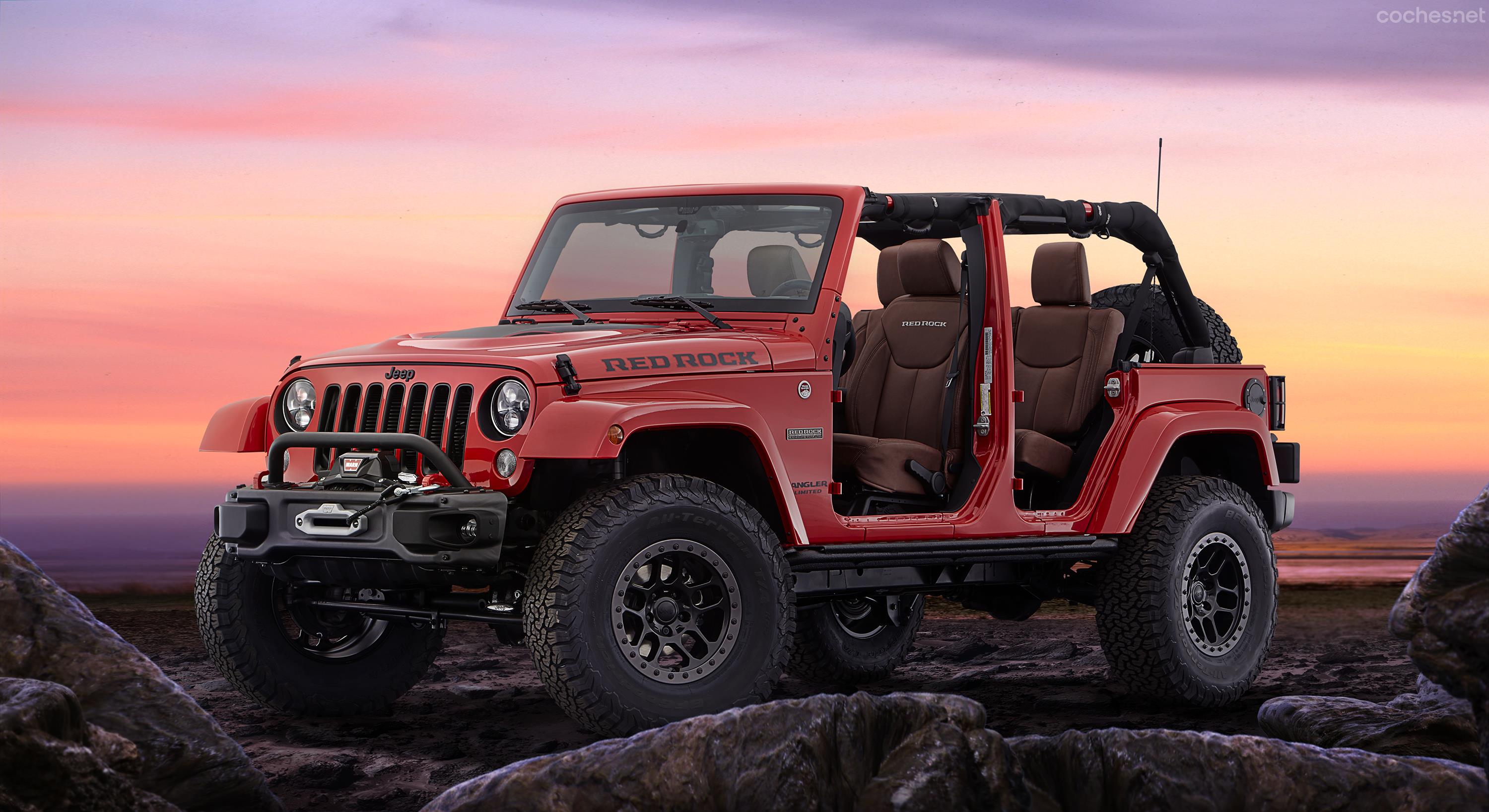 El Jeep Wrangler Red Rock Concept está diseñado sobre la base del Wrangler Rubicon, al que se le añaden múltiples accesorios del catálogo de Mopar. 