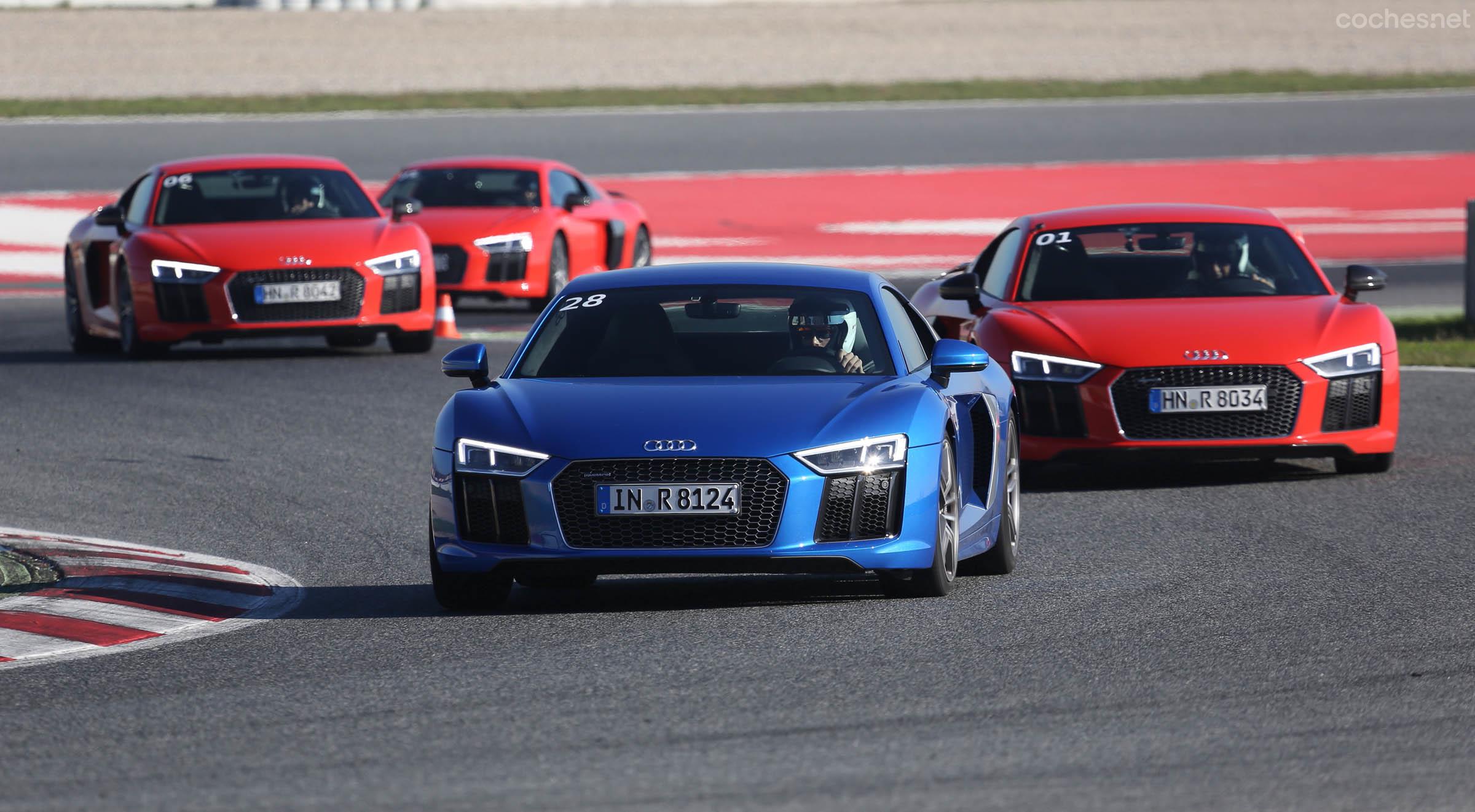 En las tandas con los R8 plus seguimos en todo momento al instructor al volante de un R8 con 70 CV menos.