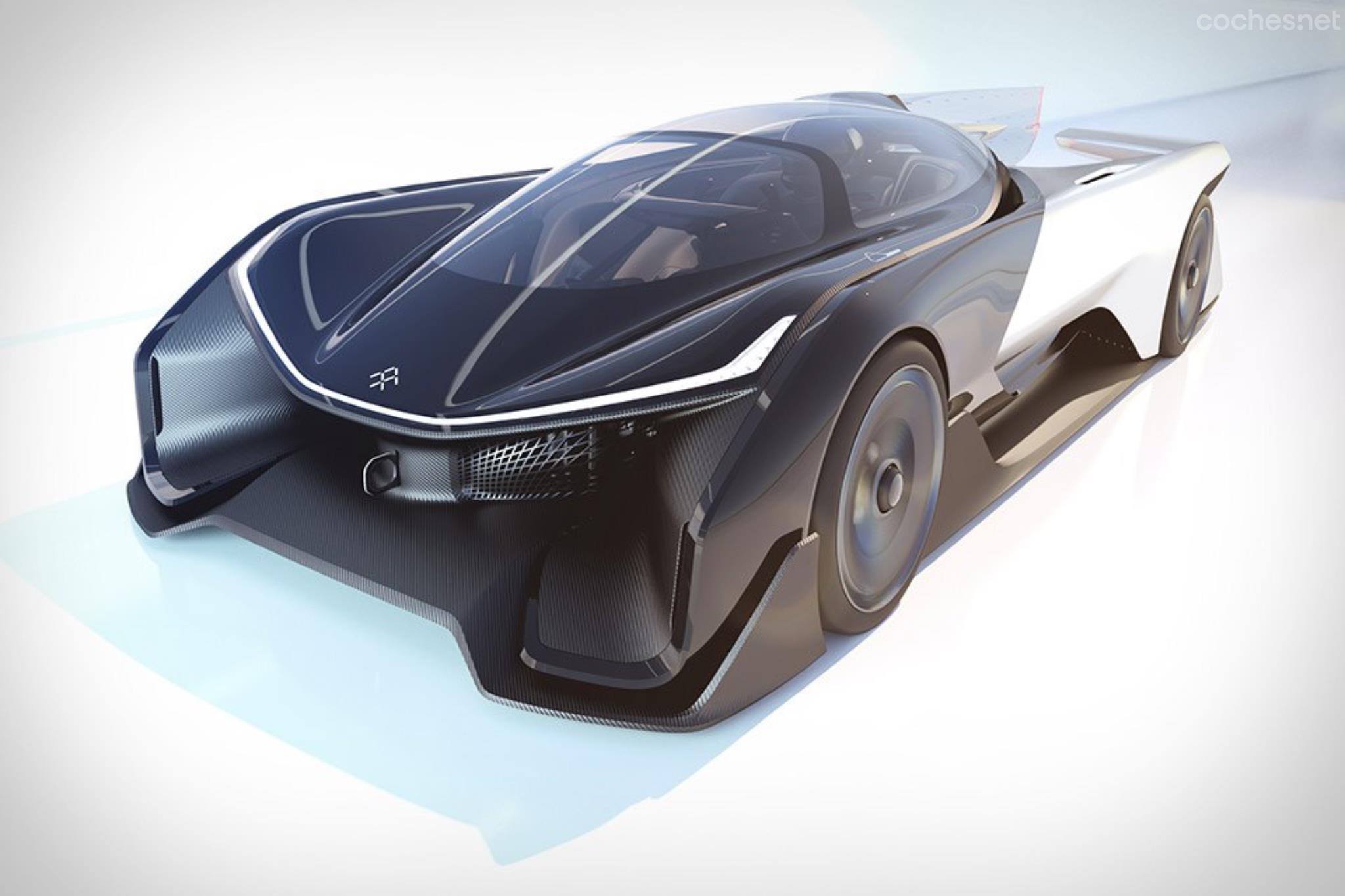 Faraday Future FFZERO1. Chasis de fibra de carbono, 4 motores eléctricos y 1.000 CV de potencia.