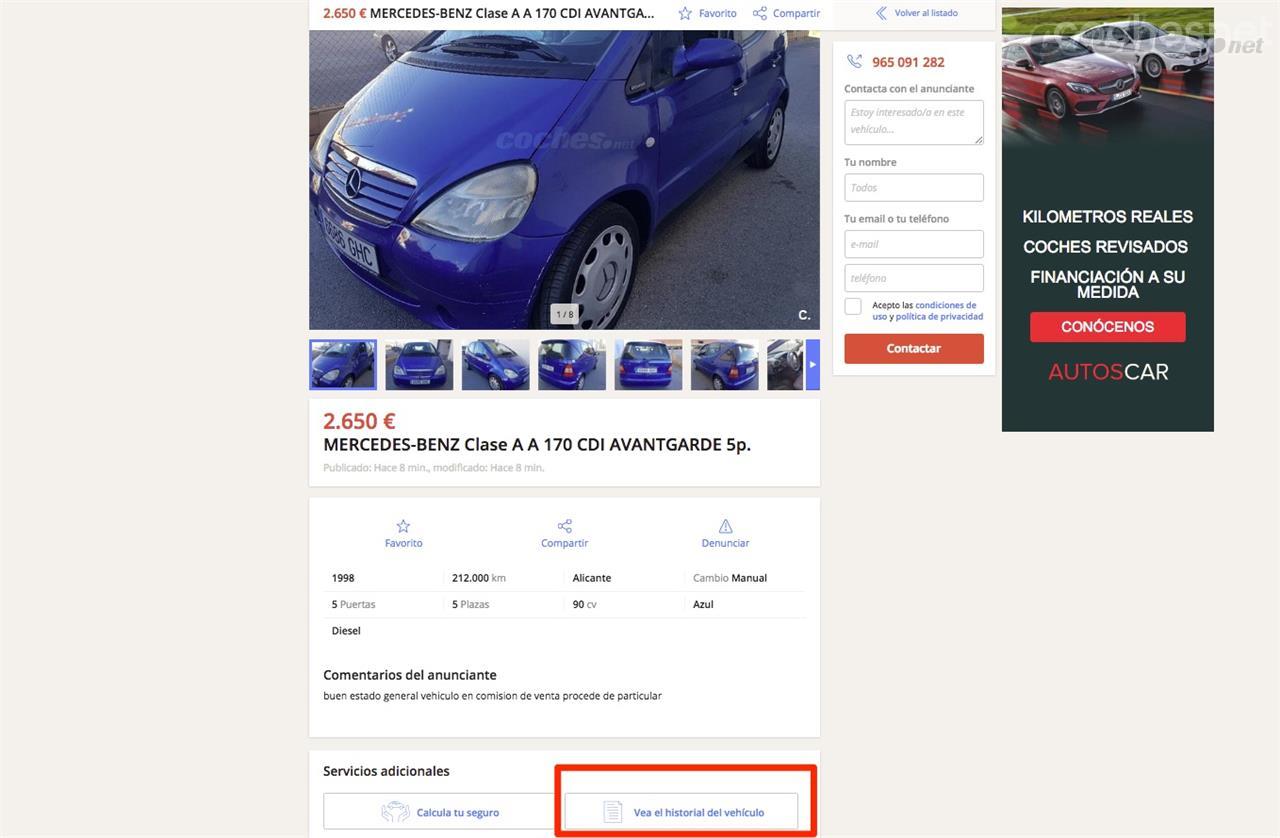 Desde los anuncios de Coches.net puede pedirse el informe del vehículo que nos interese para conocer todo su historial.