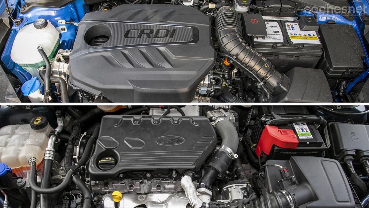 El motor del Kia es un 1.6 CRDi de 136 CV y 320 Nm de par. El Ford monta un 1.5 EcoBlue de 120 CV y 300 Nm. En marcha cumplen perfectamente con lo que se espera y, además, no hay demasiada diferencia.