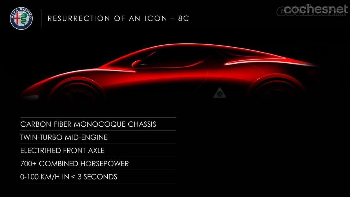 El futuro 8C será un modelo con más de 700 CV y con propulsión híbrida. El motor estará en posición central.