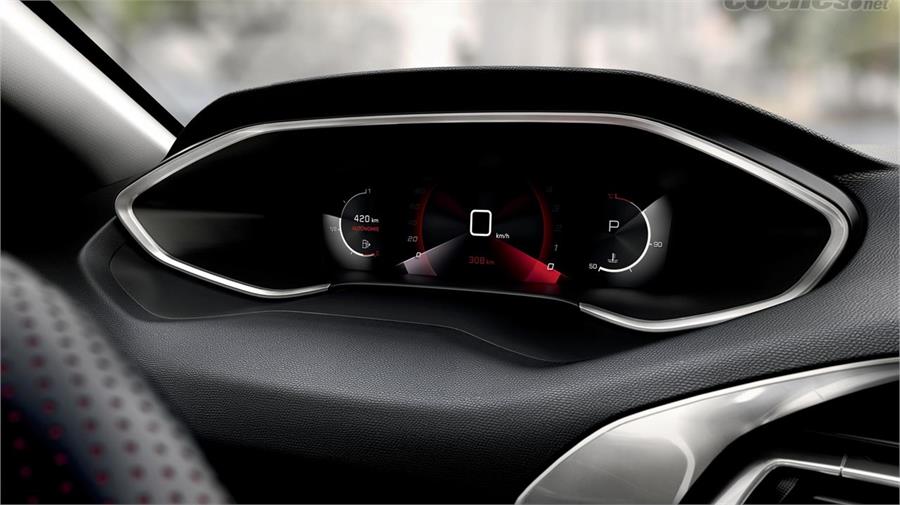 El cuadro de instrumentos i-Cockpit completamente digital es heredado de los Peugeot 208 y 2008, con grafismos en 3D.