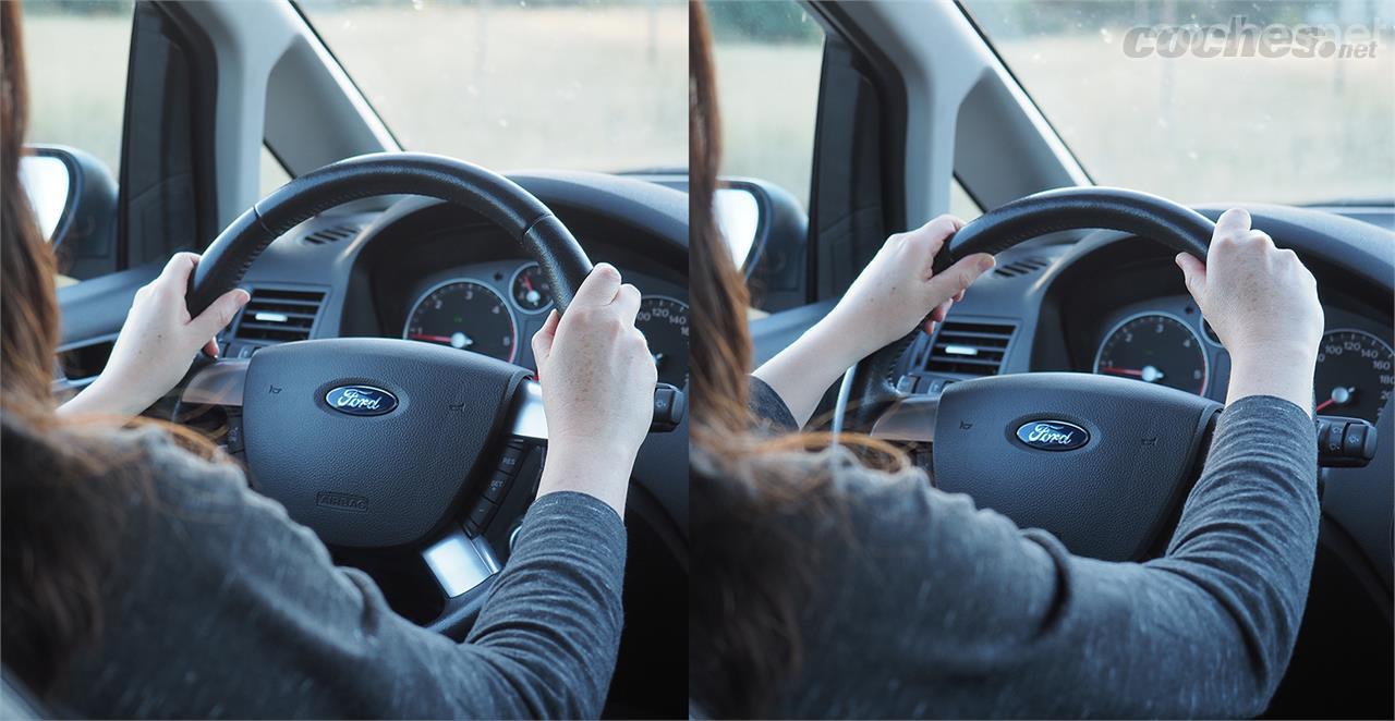 Los expertos aconsejan situar las manos en la posición 9,15h o 10:10h de las agujas de un reloj. De esta manera conseguimos el mejor control del volante en toda su circunferencia.