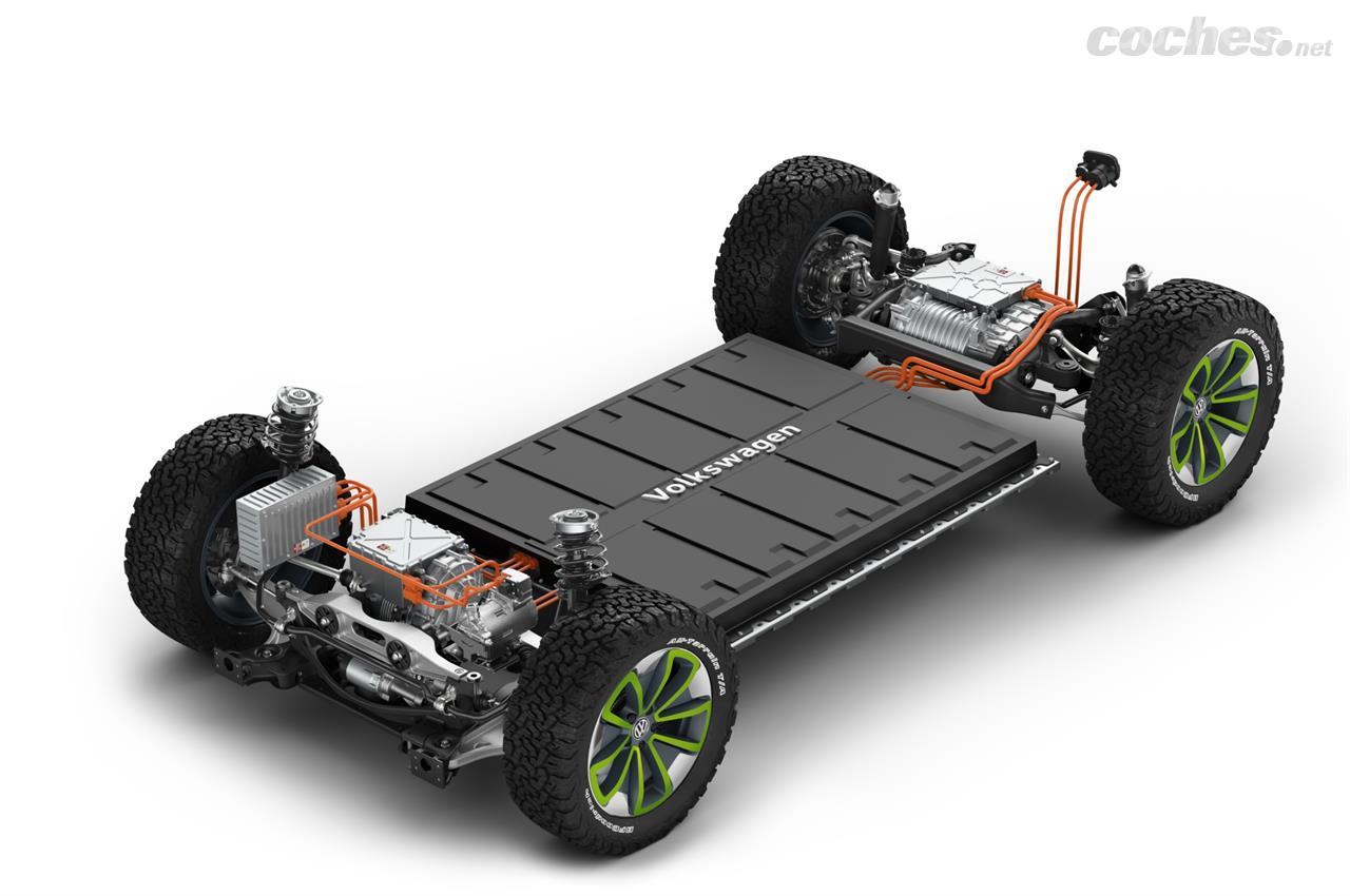 Esta es la nueva plataforma modular de Volkswagen. El motor principal está en la parte trasera y el delantero solo se usa en las versiones más elevadas de cada modelo.