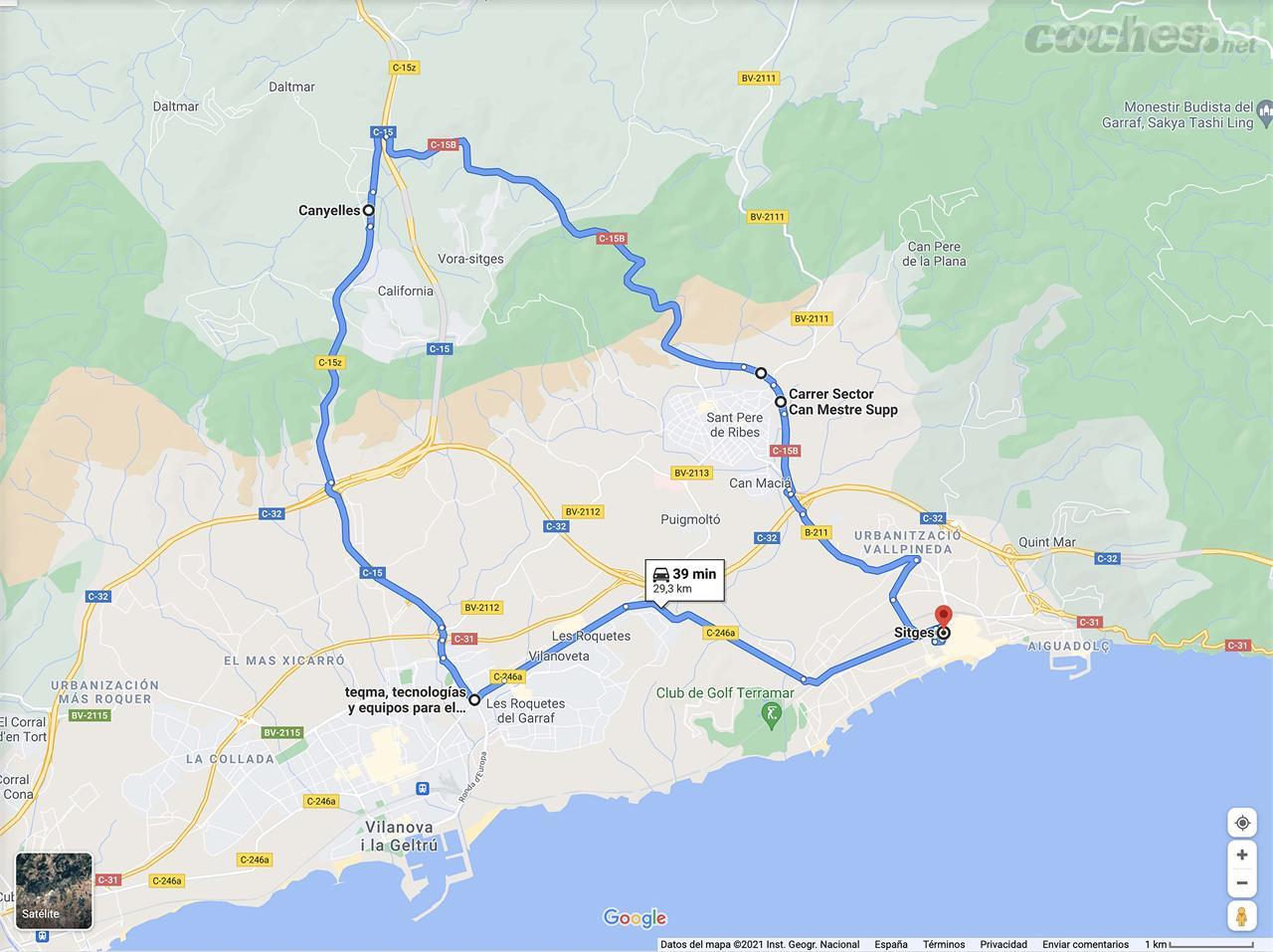 El Circuit del Baix Penedès era un triángulo de carreteras entre las localidades de Sitges, Sant Pere de Ribes, Canyelles, Vilanova i la Geltrú i Sitges.