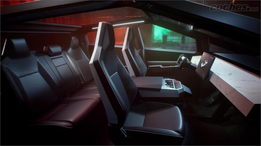 El interior del Tesla Cybertruck sigue la línea ya conocida de la marca norteamericana. 
