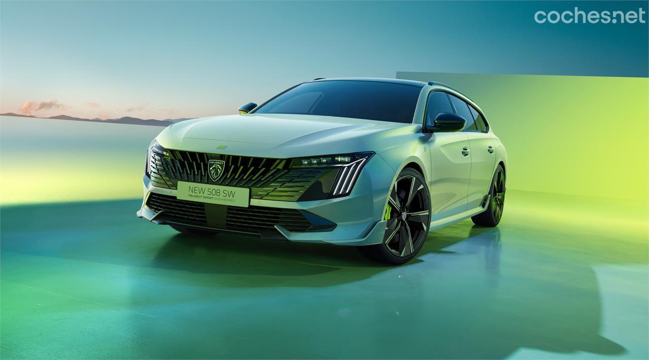 La versión deportiva Peugeot 508 PSE se distingue estéticamente por los detalles en color verde ‘kriptonite’ 