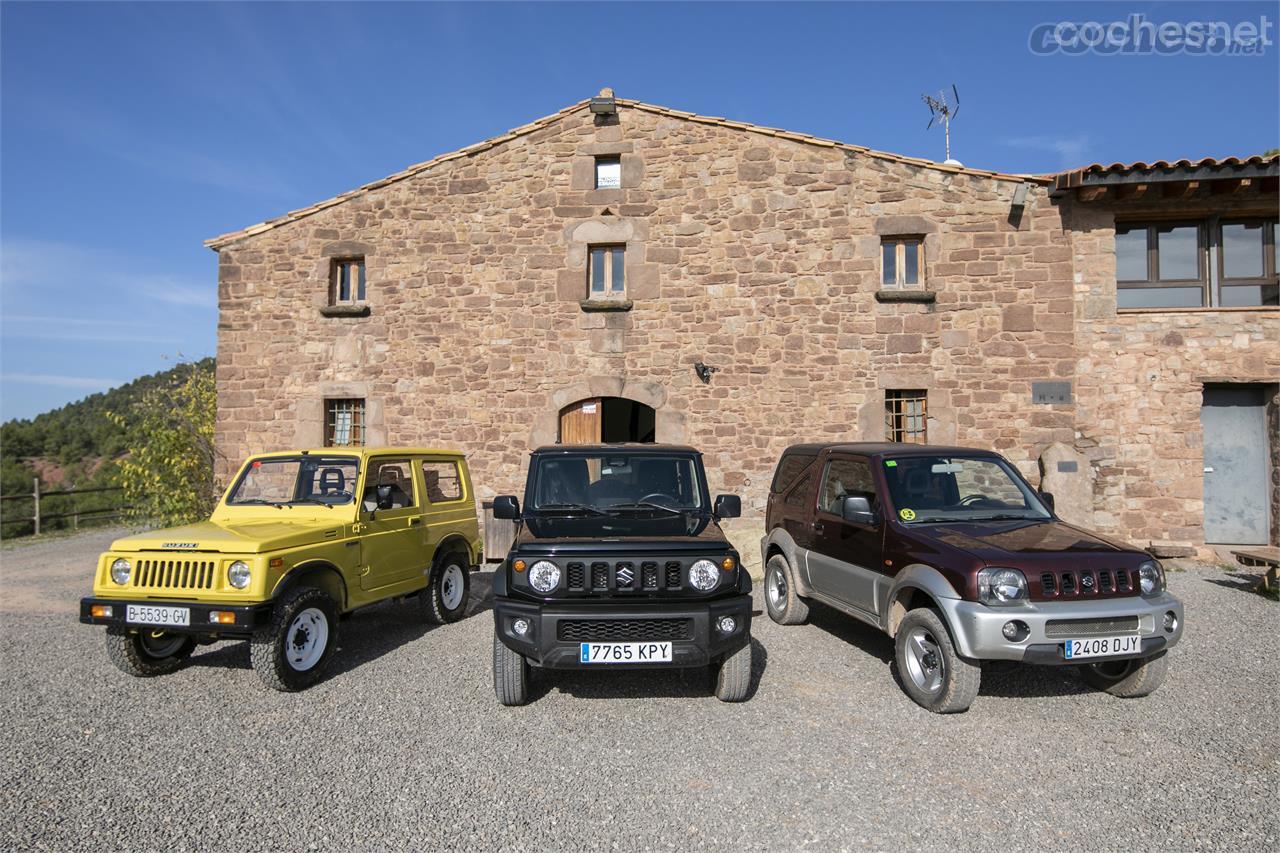 Aprovechamos esta prueba del nuevo Suzuki Jimny para reunir en el Circuito de Moià (Barcelona) dos unidades de las dos generaciones anteriores. 