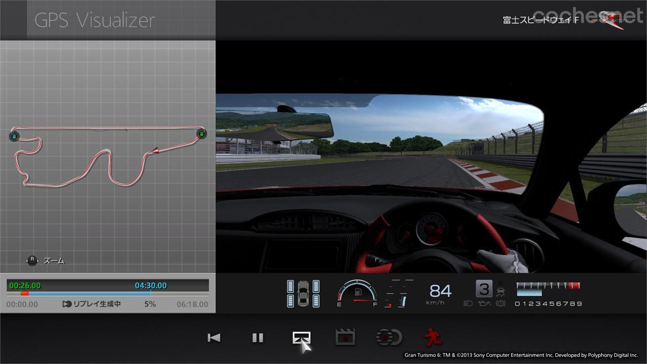 Gracias a la telemetría podremos reproducir una vuelta que hayamos hecho en un circuito real más tarde y de forma virtual en el videojuego Gran Turismo 6.