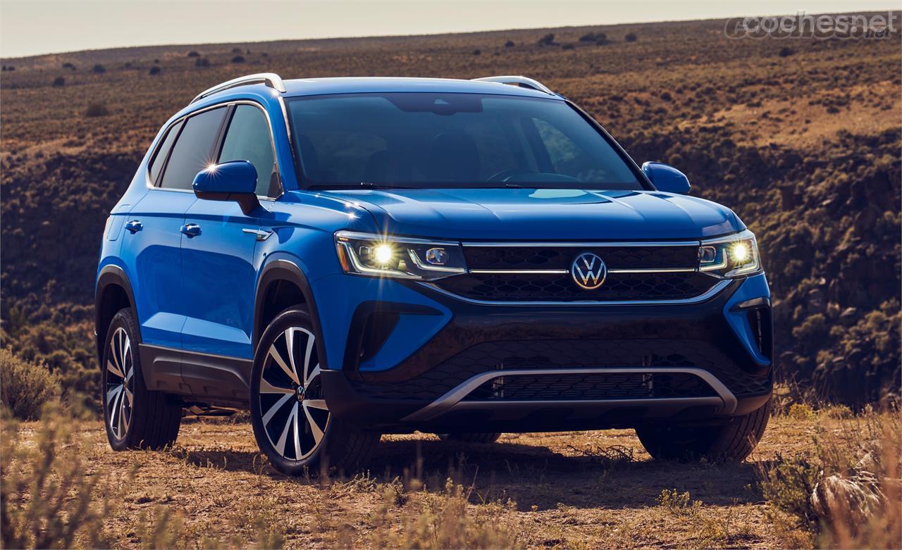 Frontal típicamente Volkswagen para un modelo que, en América del Sur se situará entre el T-Cross y el Tiguan Allspace.